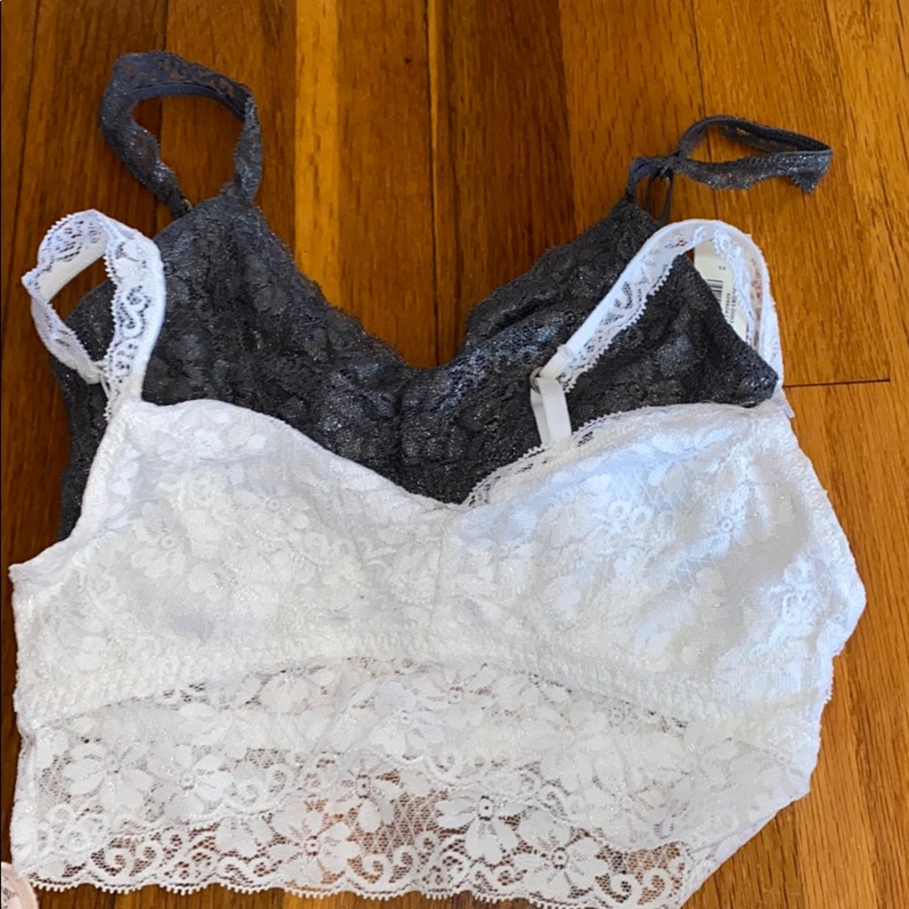 2 Gilly Hicks Lace Bralettes, Grey & White